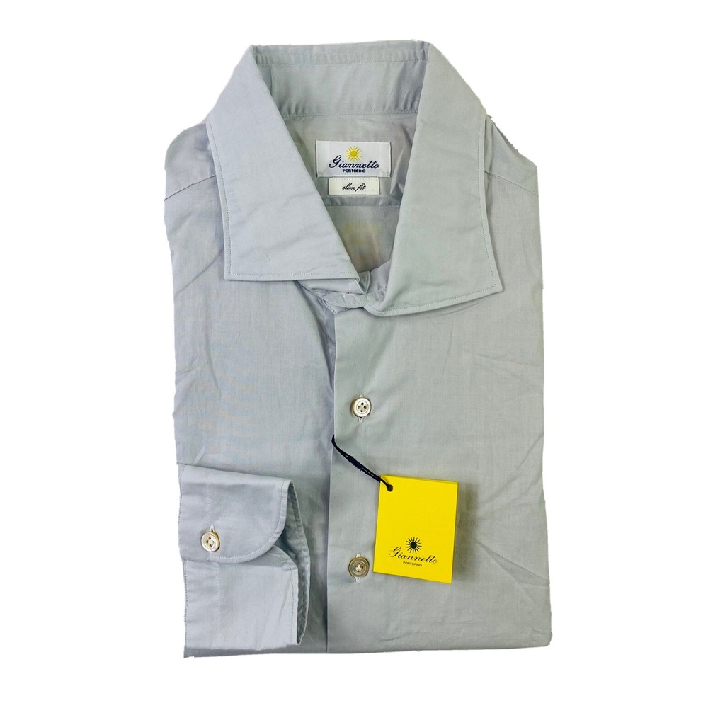 Giannetto Portofino Mens Light Gray Cotton Button Front Slim Shirt 16.5/42 NWT